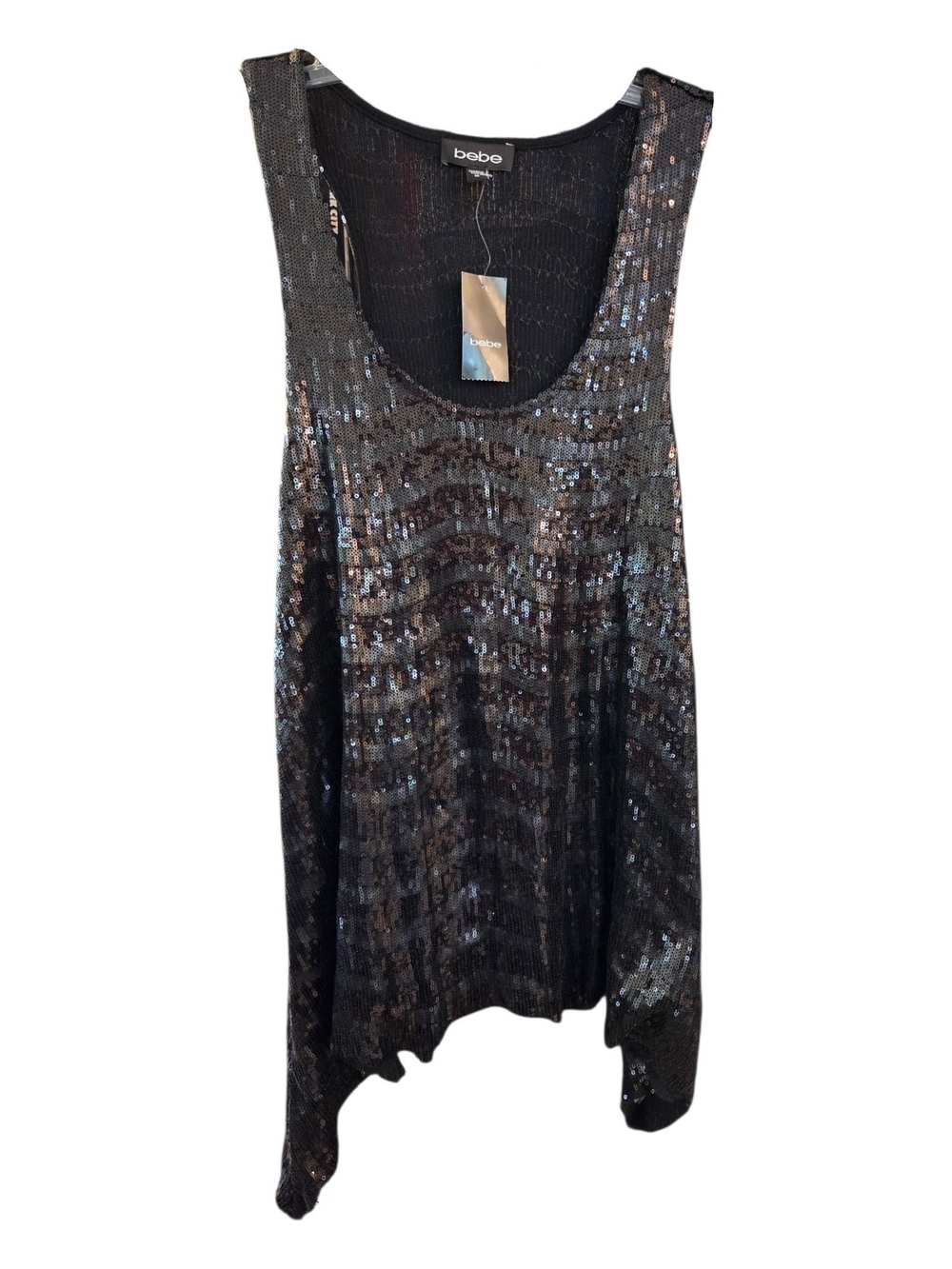 NWT bebe Black Aviva-Shine All Over Sequin Stripe Tank Top - Size M